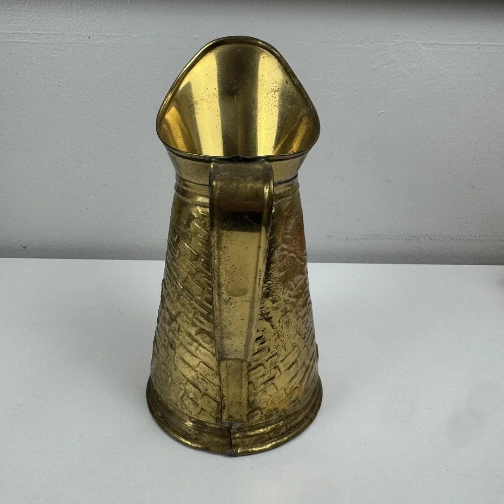 Vintage Brass Water Pitcher Jug Embossed Tavern Scene Made In Holland Decor‎